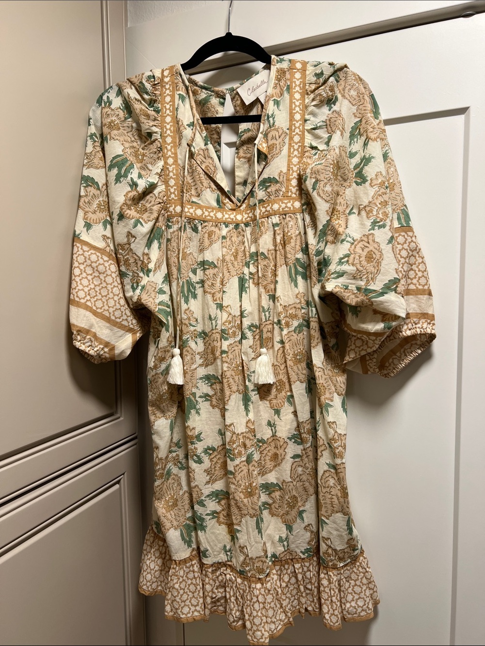 Cleobella Cream, Tan & Green Floral Long Sleeve Dress